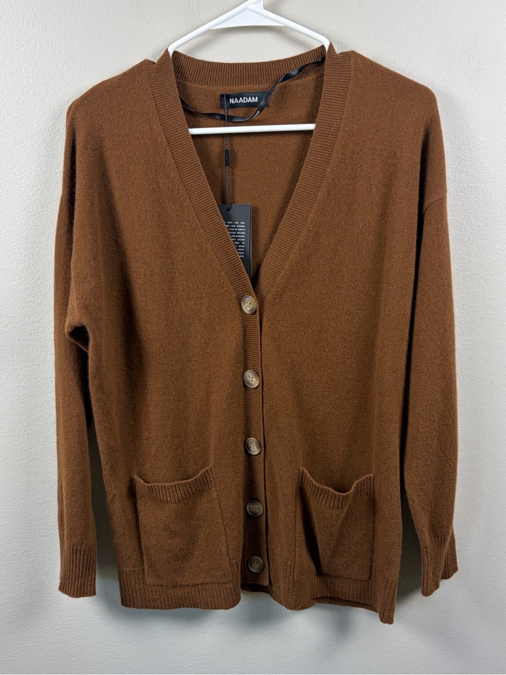 NWT Naadam Cashmere Boyfriend Cardigan Walnut Brown XS